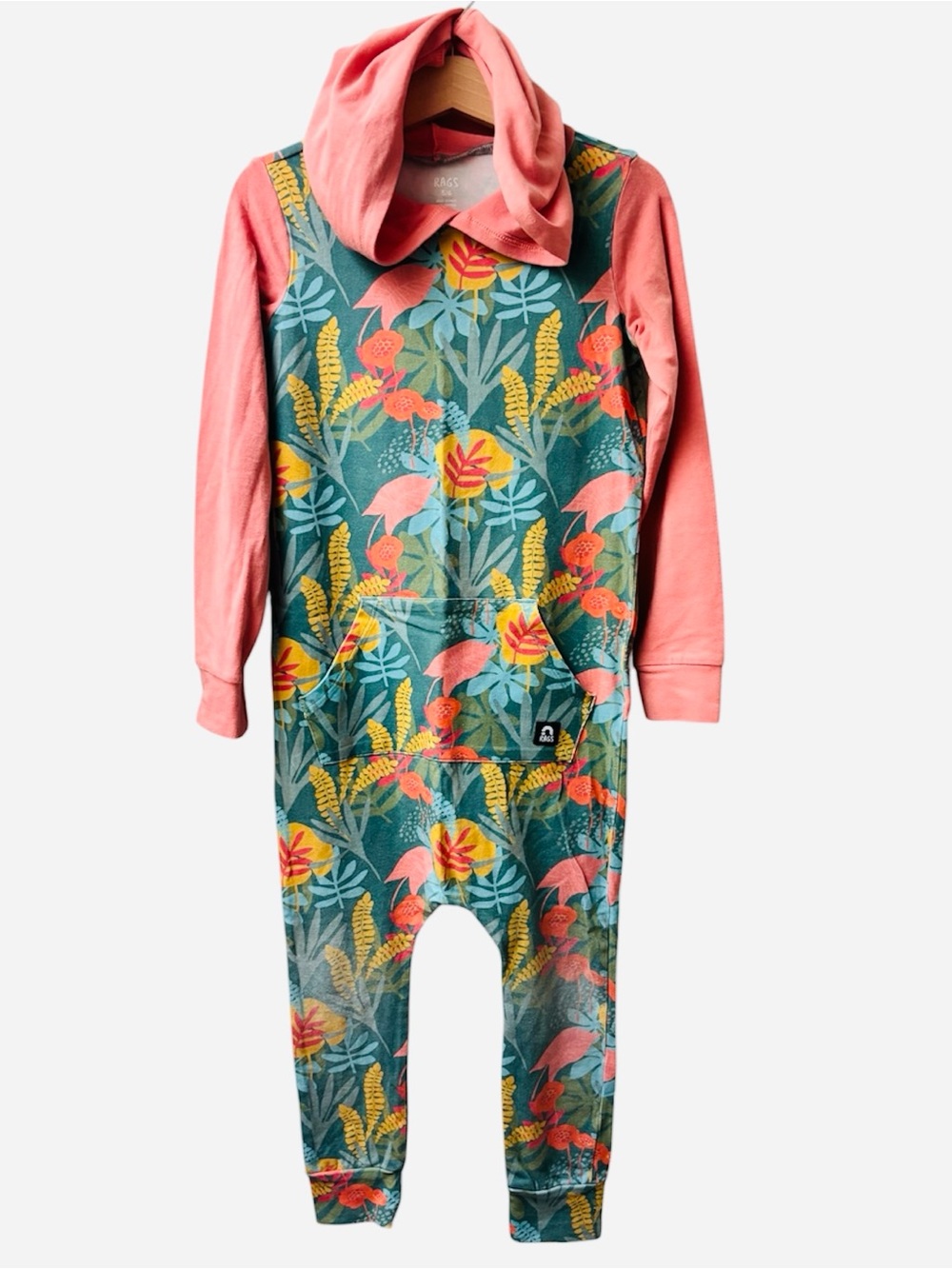 Rags | Kids Floral Hooded Romper - Coral & Teal Floral